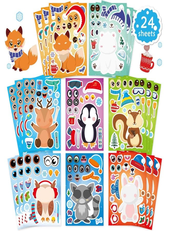 DUJAA 24 Sheets Winter Stickers for Kids Toddlers, Make-a-face Stickers Make Your Own Winter Animal Stickers, Winter Holiday Gifts Christmas Party Decorations Supplies - Image 1